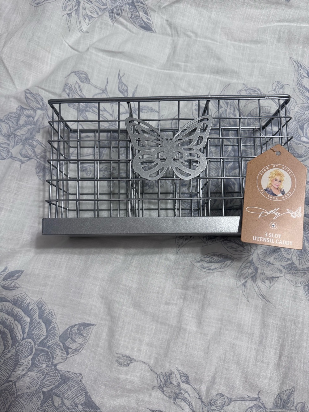Dolly Parton 3-Slot Utensil Caddy with Butterfly Accent - Silver
